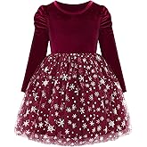 Bkixhv Toddler Girls Velvet Christmas Dress Kids Long Sleeve Snowflake Tulle Tutu Party Dresses Baby Fall Winter Outfits
