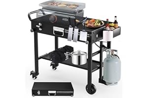 Arribueno Portable Griddle Stand for Blackstone 17 Inch & 22 Inch - Heavy-Duty Grill Table for Blackstone, Ooni Pizza Oven, Ninja Outdoor Grill Cart with Wheels, Gas Tank Holder & Storage