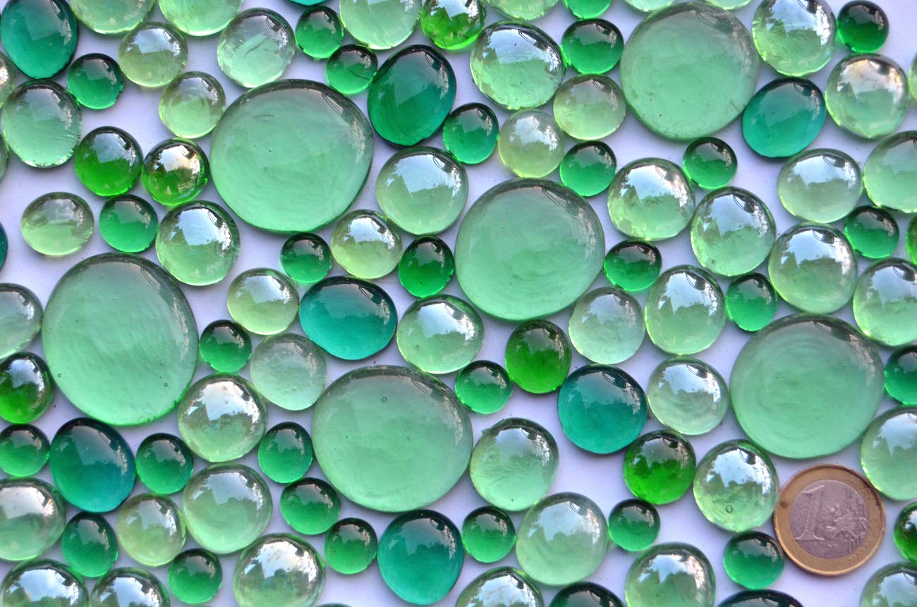 Bazare Masud e.K. 430 g Decorative Stones Glass Pebbles Green Mix in 4 Different Sizes 10-33 mm Approx. 126 Pieces Transparent Partially Iridescent Muggle Stones