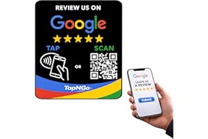 NFC Google Review Tap Plate – PVC Sign with Epoxy Finish – Contactless Tap to Leave Instant Google Reviews – Smart Review SEO