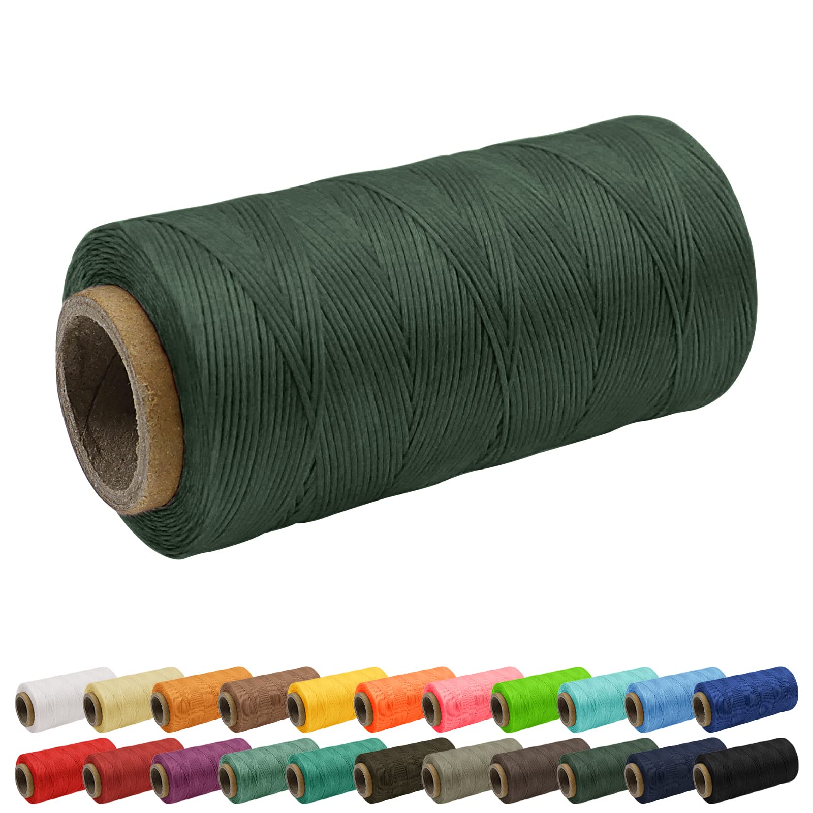 Uiopa 1mm Waxed Thread, 260m 150D Leather Sewing Thread, Hand Stitching Flat Waxed Cord for Leather Craft, Bookbinding, Shoes Repairing, Dark Green Cord