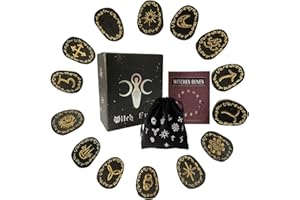 Tirmanaz Runes, 14pcs Witch Runes Set, Rune Stones Set with Guide Book, Wooden Viking Runes, Runes for Beginners, Pagan/Altar/Witchcraft/Divination/Meditation/Spiritual