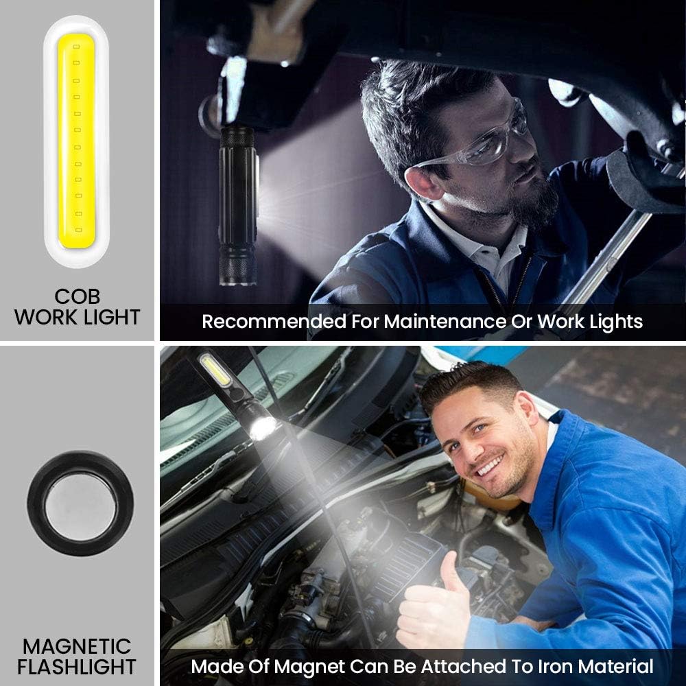 Euyee Rechargeable Flashlight High Lumen Magnetic LED Flashlight - Zoomable, 4 Modes with COB Work Light, Water Resistant, Handheld Light - for Camping, Hiking, Emergency(with 18650 Battery) - - 