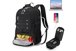 RAINSMORE Insulated Lunch Backpack for Men Women, 17.3 Inch Laptop Backpack with lunch compartment and USB Port and TSA Appro