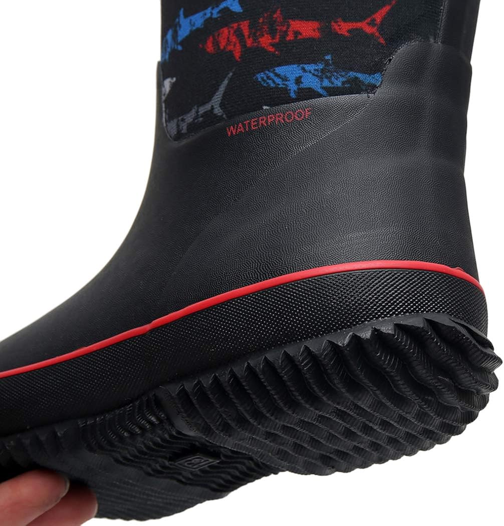  | SOLARRAIN Boys' Neoprene Rubber Waterproof Sharks Snow Boots for Kids Winter Warm Lightweight Outdoor Durable Rain Boots | Rain Boots