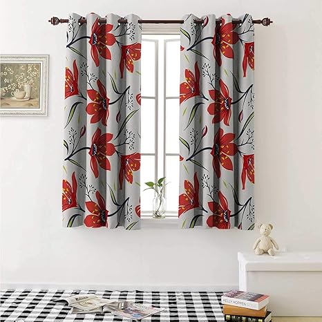 Amazon Com Shenglv Floral Window Curtain Fabric Hand Drawn