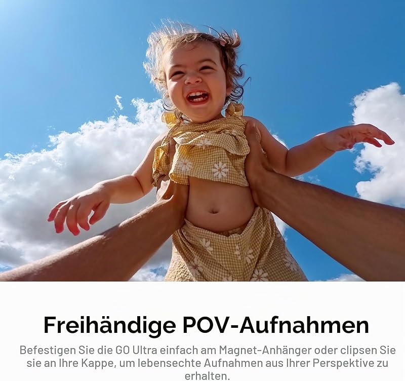 GO Ultra Nachtschwarz-Kleine 4K Vlogging-Kamera, Freihändig, POV-Kamera, 1/1,28"-Sensor, 53g leichte Unterwasserkamera, 156°FOV, 200min Akku, tragbare Action-Cam (Generalüberholt)