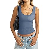 EasyGala Womens Padded Double Lined Tank Tops Scoop Neck Built in Bra Tops Slim Fit Sleeveless Shirts Summer Outfit