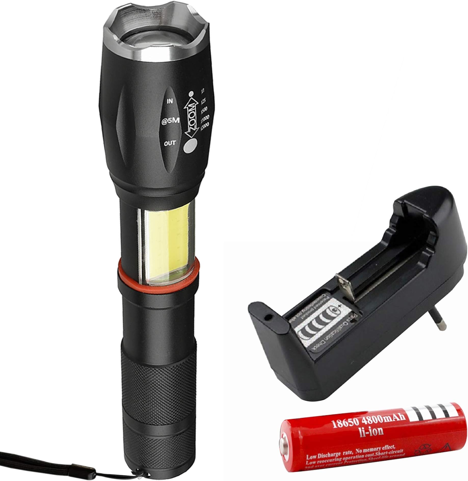 Shopizone® Handheld LED Flashlight Torch - Ultra Bright Zoom able with 6 Modes Waterproof Torch COB Flashlight for Hiking, Camping, Emergency