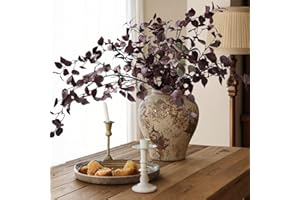 HyeFlora 5PCS Artificial Fall Eucalyptus Leaves Stem Plants, 32.7 inch Fake Leaves Autumn Greenery Branches Burgundy Shrubs Silk Faux Foliage DIY Stems for Thanksgiving Festival Home Kitchen Farmhouse