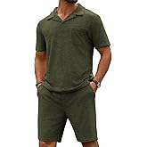 URRU Men's Polo Shirt and Shorts Set Summer Outfits Beach Terry Casual Short Sleeve 2 Piece Short Set for Men