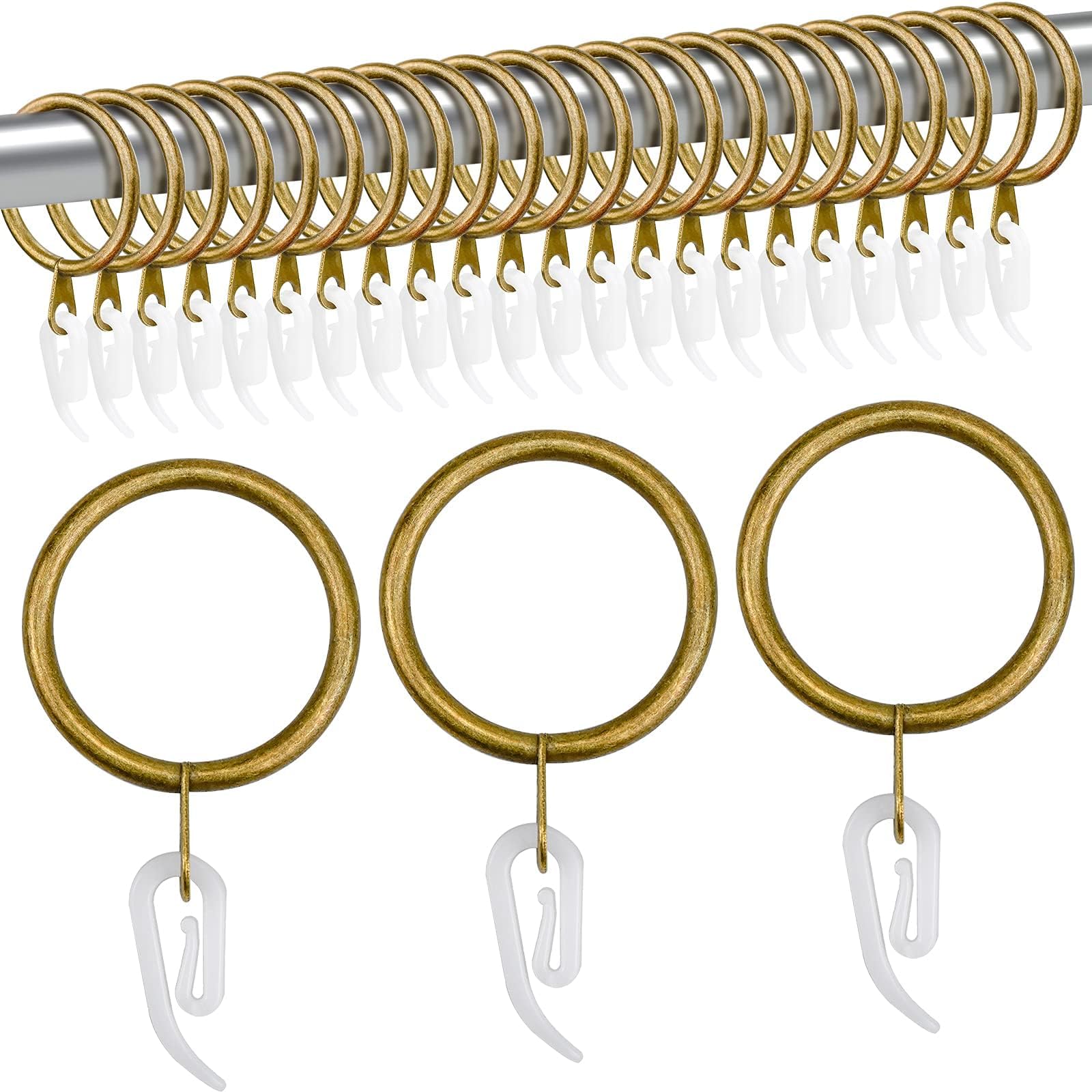 50 pcs Metal Curtain Rings with Clips, 30mm Curtain Rings with Hook Rustproof Brass Rings with Clips Window Hanging Rings for Drapery