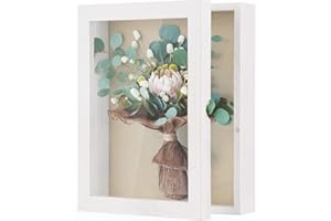 SZQINJI 8x10 Shadow Box Frame White Memory Box Small Shadow Box Display Case with Front Opening Magnetic Door for Keepsakes Memorabilia Bouquet Baby Wedding Graduation Rustic White