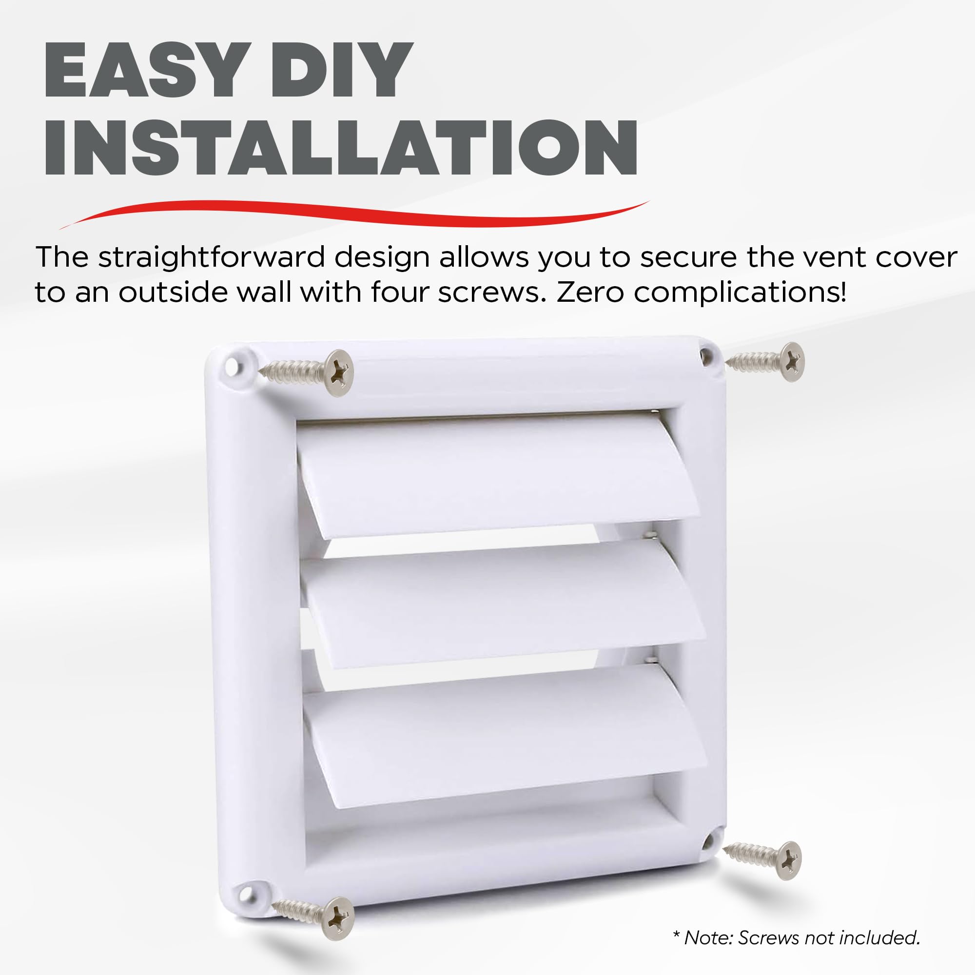 Deflecto Supurr-Vent Louvered Weather-Resistant Outdoor Plastic Dryer Vent Cover for 4 inch Pipe, UV Protection for Maximum Airflow Efficiency & Long-Lasting Durability | 6 inch x 6 inch Size | White