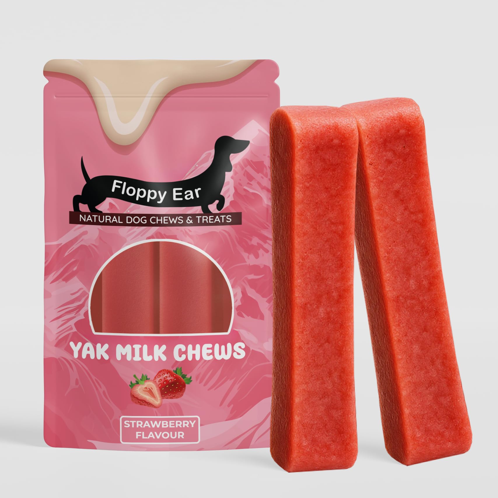 Himalayan Yak Chews For Dogs - Strawberry Flavour - Yak Chews with Milk for Dogs Large (pack of 2) - Rich in Protein & Calcium - Puppy Friendly - Dog Dental Sticks