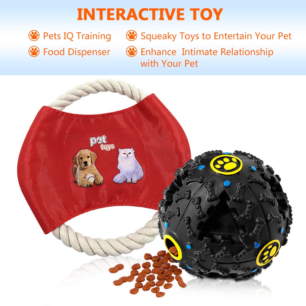 Dog Chew Toys for Puppies, AIRGOOD Durable Rope Toys, Pet Squeaky Food Spill Ball and Training Frisbee Toy Set (10 Pack )