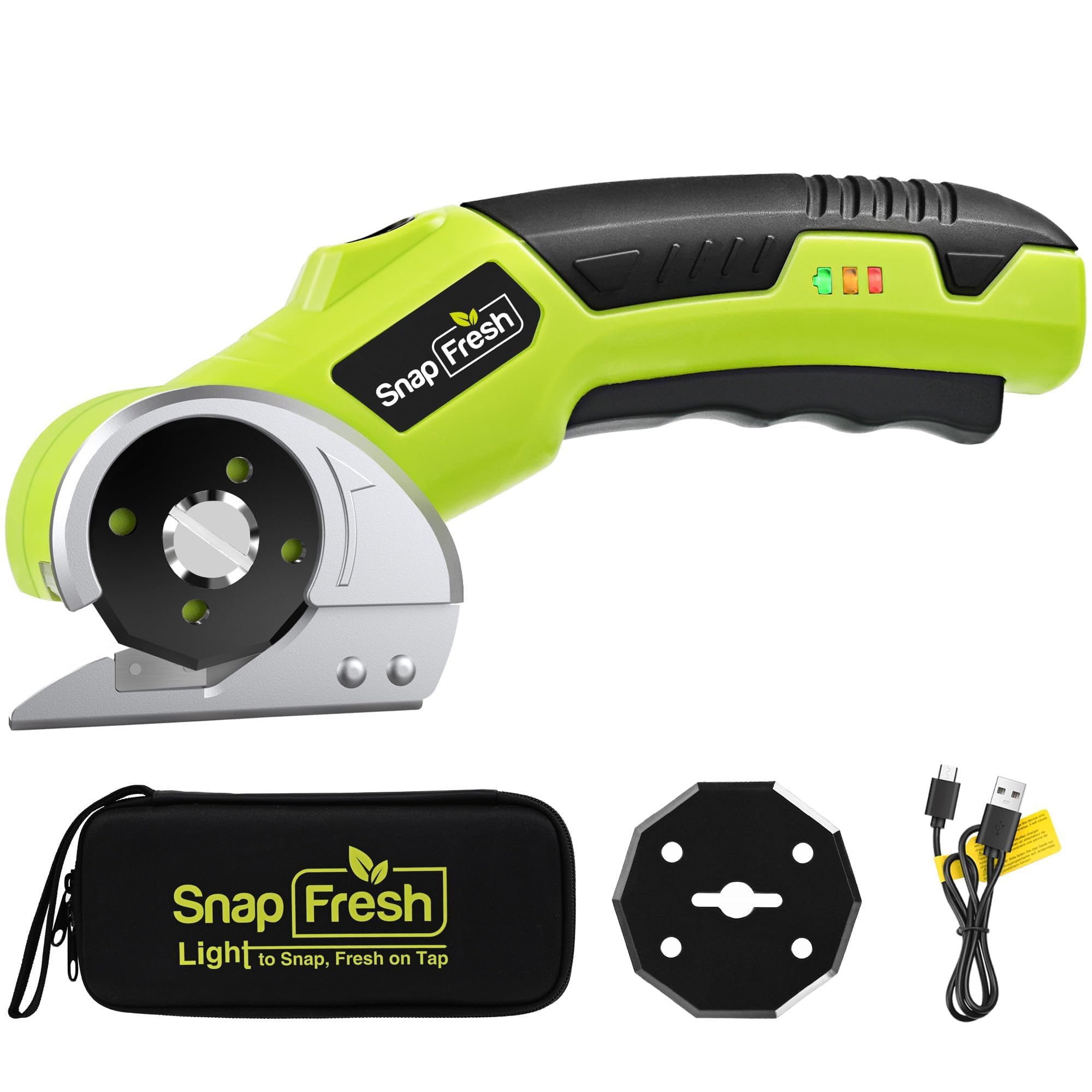 Photo 1 of SnapFresh 4V Cordless Electric Scissors, Rechargeable Cardboard Cutter & Box Cutter Rotary Tool, 285 RPM Fabric Carpet Leather Cutter with LED, Extra Blade, 2.0Ah Battery & Storage Bag(SP5091)