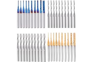 40Pcs End Mills CNC Router Bits Set 1/8" Shank, Mcwdoit CNC Machine Cutting Milling Tool Engraving Cutter Including Flat Nose/Ball Nose End Mill, Nano Blue Coat/Titanium Coat 2 Flute CNC Router Bits