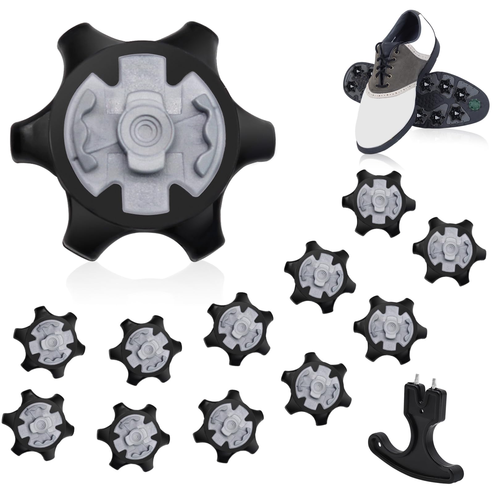 12pcs Black Replacement Golf Shoe Studs with Spike Wrench, Stability & Comfort Golf Shoe Accessories