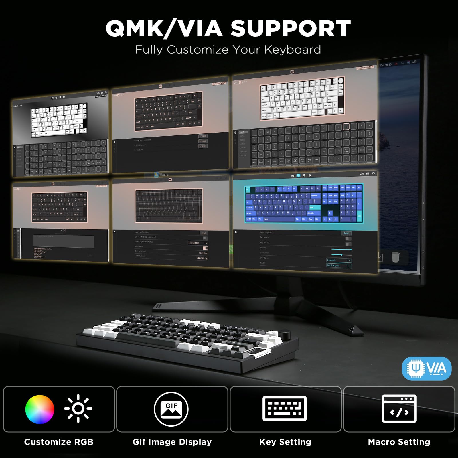 YUNZII AL80 Wireless Mechanical Keyboard,Full Aluminum CNC, Smart LCD Display,Hot Swappable Gasket Mount 75% Layout with Knob,BT/2.4G/USB-C,QMK/VIA Support for Win/Mac (Black, Cocoa Cream V2 Switch)