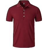 JEMITOP Men's Stretch Knit Slim Fit Polo Shirts Casual Short Sleeve Ribbed Collar Muscle Golf Shirt