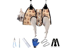 Pet Grooming Hammock for Dogs and Cats, JUOUWEHE Dog Grooming Hammock Kit with Tools for Bathing Grooming Trimming Pet Nails at Home, Grooming Hammock Helper, Color Claws and Bones Size M
