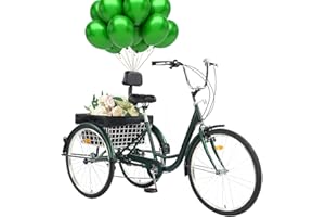 EVGTTI 24/26" Adult Tricycle 7 Speed, 3 Wheel Mountain Trikes, Three Wheeled Bikes with Basket & Backrest Seat for Seniors, Women, Men, Multiple Colors