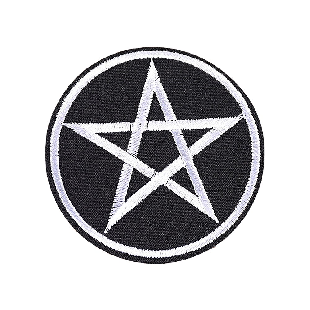 XUNHUI White Pentagram Star Embroidered Patch Iron-On Evil Pentacle Wicca Symbol 5 Pieces