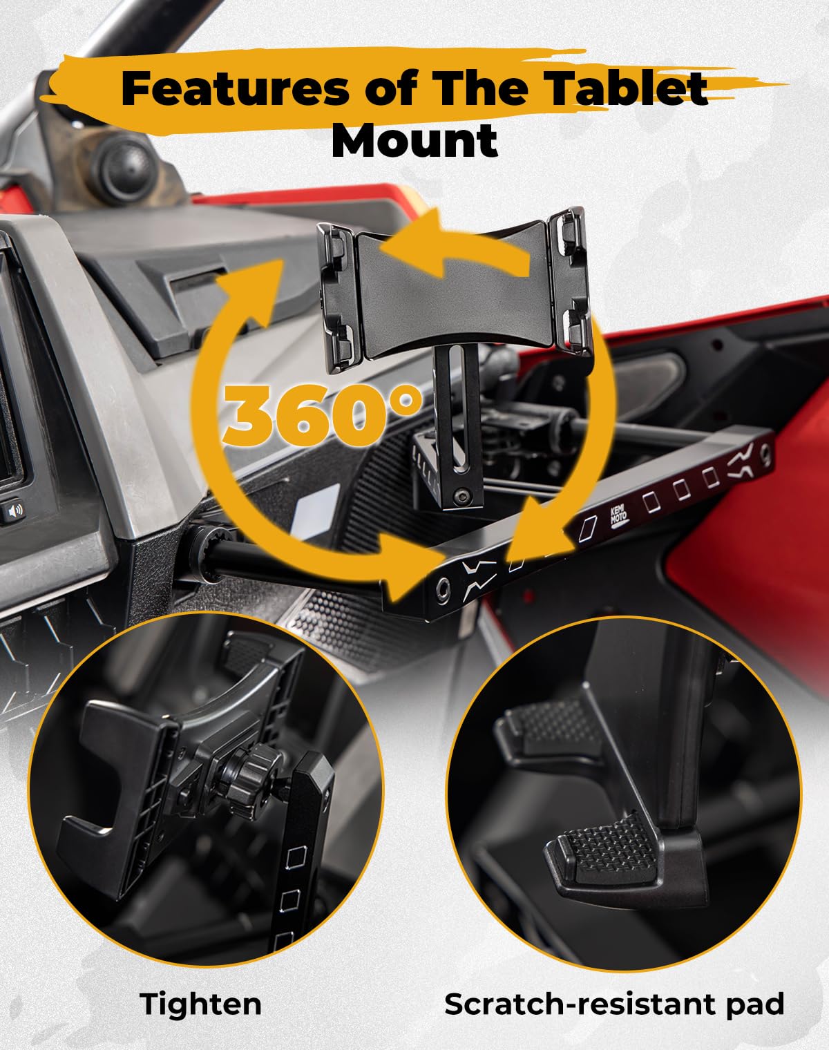 KEMIMOTO Electronic Device Mounts with Grab Bar, 6061 Billet Aluminum Electronic Device Holder Phone Tablet GPS Mount Compatible with Polaris RZR PRO XP/XP4 2022-2023 RZR PRO R/Turbo R