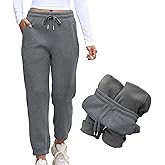 Ainangua Fleece Lined Sweatpants Women High Waisted Baggy Pants Warm Athletic Cargo Joggers with Pockets