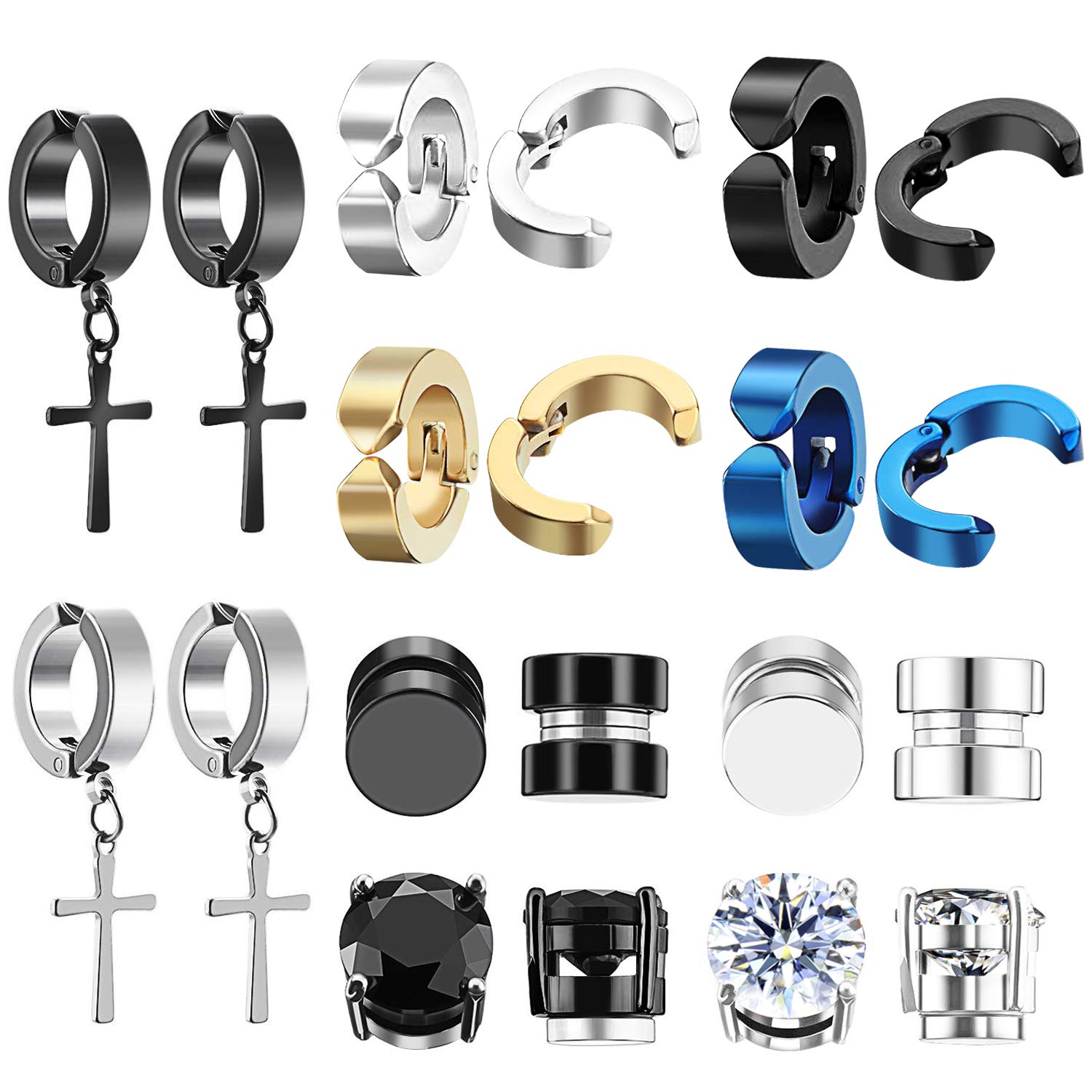 TUPARKA 10 Pairs Magnetic Earrings Unisex Stainless Steel Clip On Earrings Non Piercing Stud Earrings Zircon Ear Cuff for Women Men