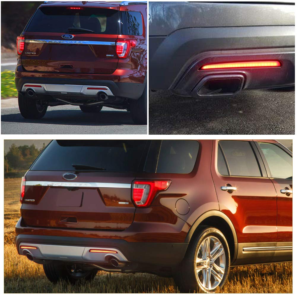 Miniclue Somked Lens Full Led Bumper Reflector Rear Fog Lights For 16 17 Ford Explorer Reflectors