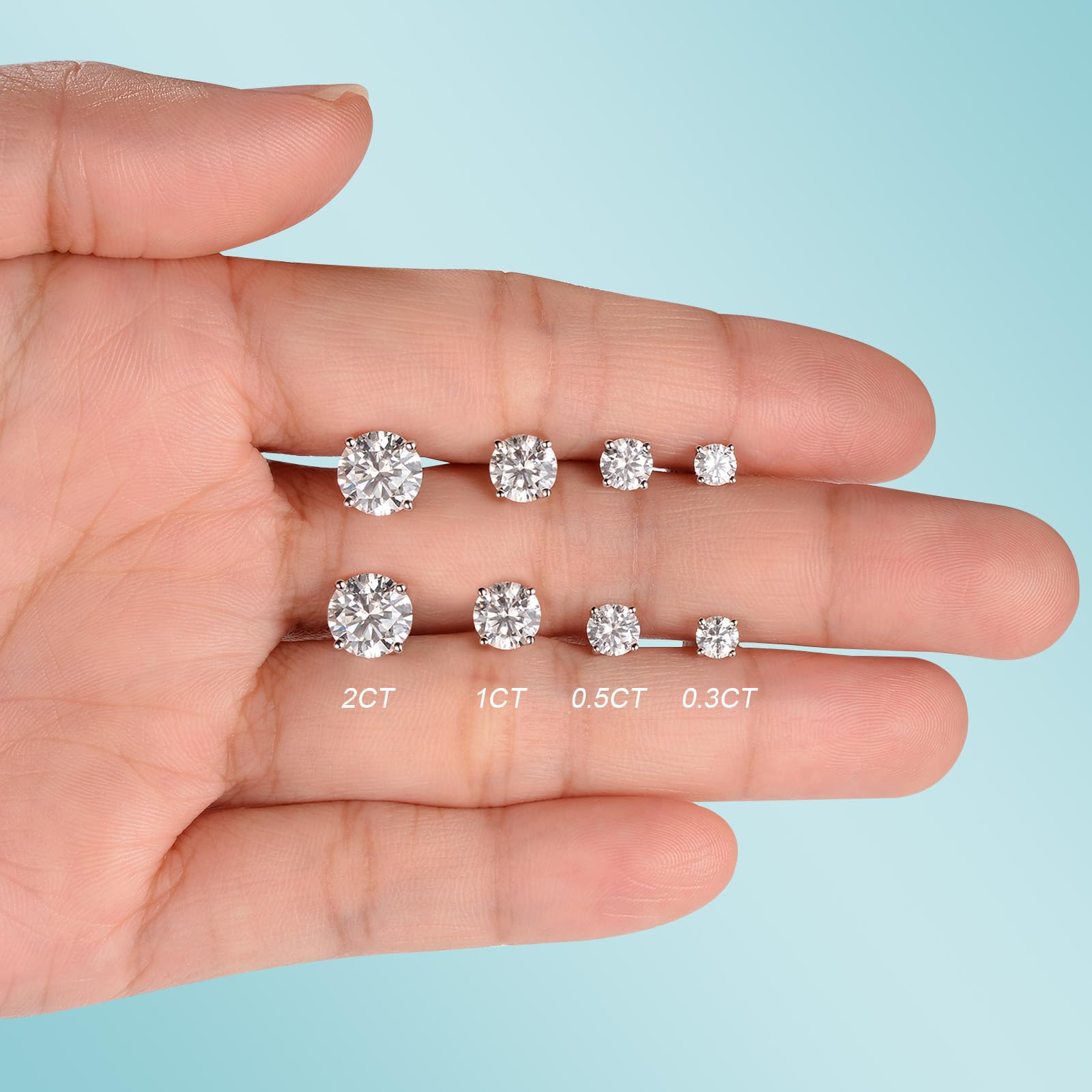 Moissanite Stud Earrings, Round Cut D Color VVS1 Clarity Lab Created Moissanite Earrings Studs 18K White Gold Plated 925 Sterling Silver Jewelry for Women Men
