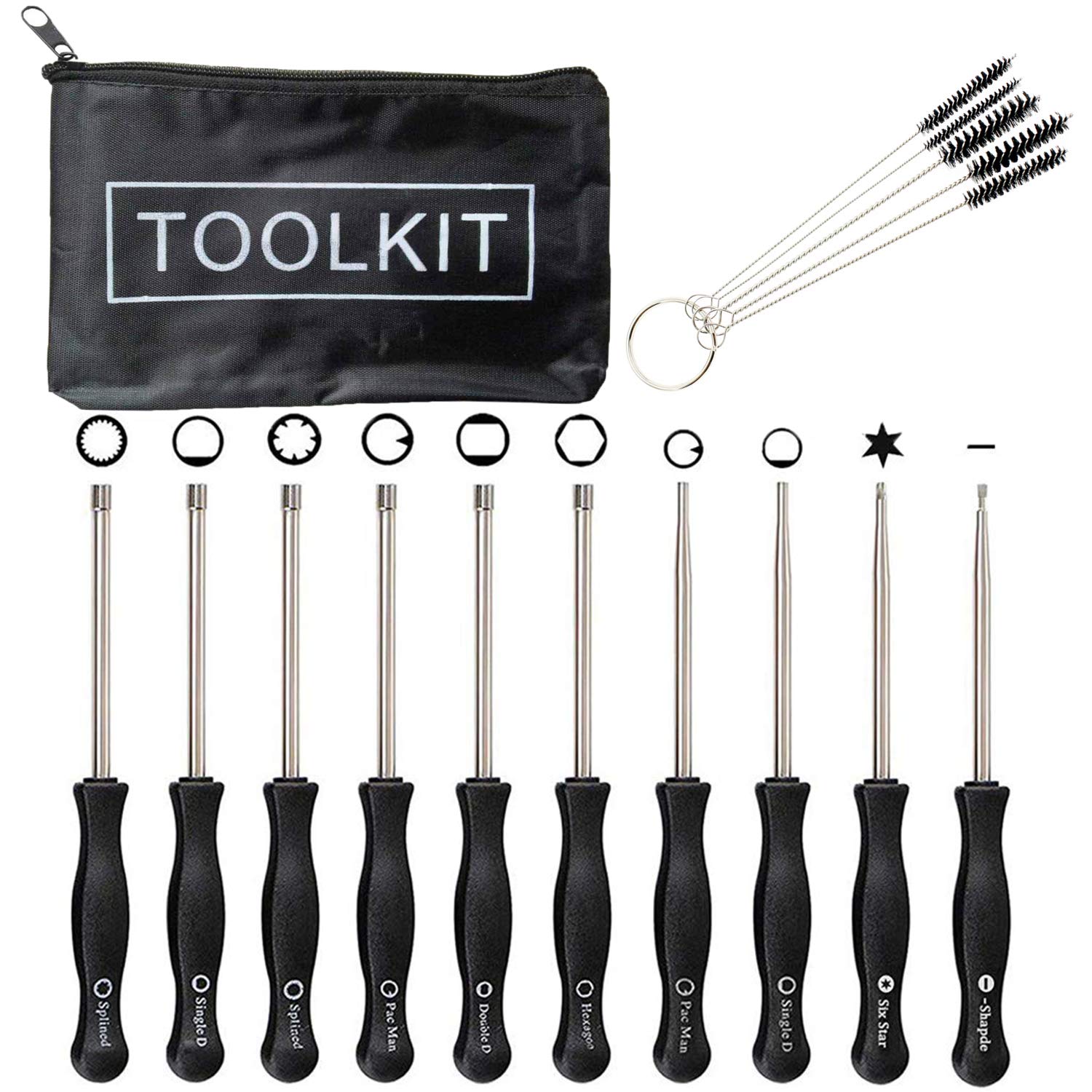 QAZAKY Pack of 11 Carburetor Adjustment Tool Screwdriver Kit + Cleaning Brush for Common 2 Cycle Carburator Small Engine Zama Poulan MTD Ryobi Echo Sears Toro Chainsaw Carb Tune up Adjusting Set