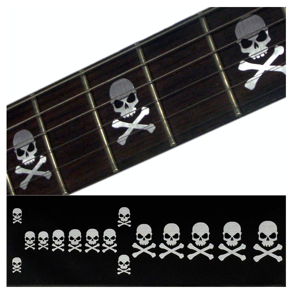 Inlaystickers Fret Markers for Guitars & Bass - Skull with Crossbones (Sideways) - Metallic