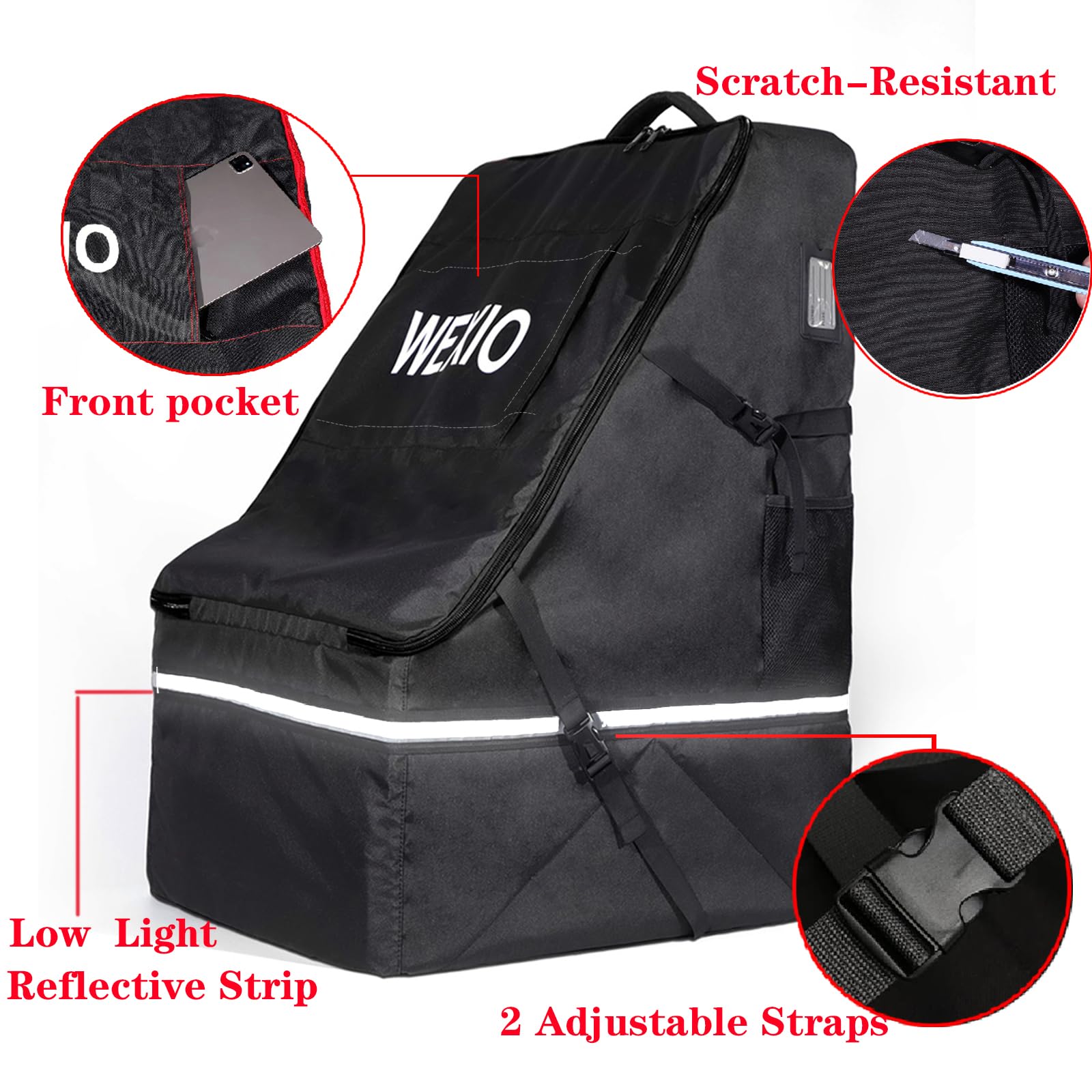 WEXIO Padded Car Seat Bags for Air Travel，Waterproof Infant Carseat Bag for Airport， fit for Evenflo Maxi Cosi Britax Graco Chicco Cybex Diono Nuna Peg Doona (BLACK)