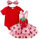 CETEPY Baby Girl Clothes Newborn Ruffle Romper Cartoon Suspender Skirt Bow Headband Infant Summer Outfits 0-18 Months