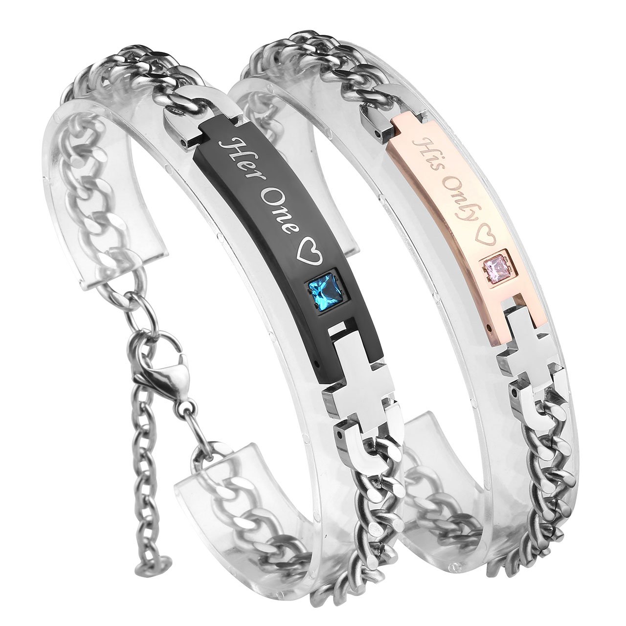 PiercingJak His Queen Her King Couple Bracelet His and Hers Matching Set Distance Bracelets Curb Link Chain Wrist Bangles Gift Set for Couples Lovers