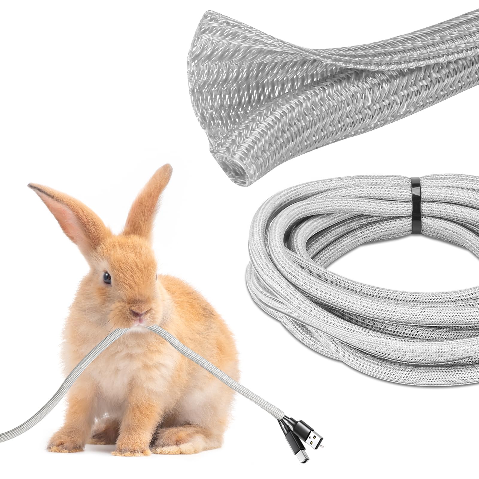 JOTO 10ft - 1/2 inch Cord Protector Wire Loom Tubing Cable Sleeve, Braided Cable Sleeve Split Sleeving Cord Management System for TV Computer Home Theater Office, Protect Pet From Chewing Cords –Grey