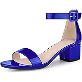Allegra K Women's Open Toe Block Low Heels Ankle Strap Royal Blue Sandals 7.5 M US