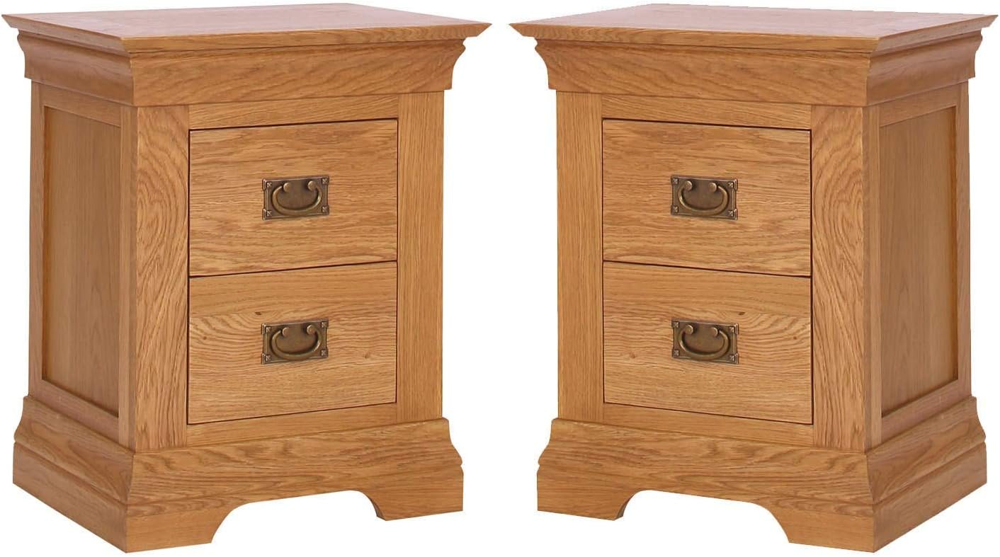 Loire Farmhouse Solid Oak Bedside Table - 2 Drawer