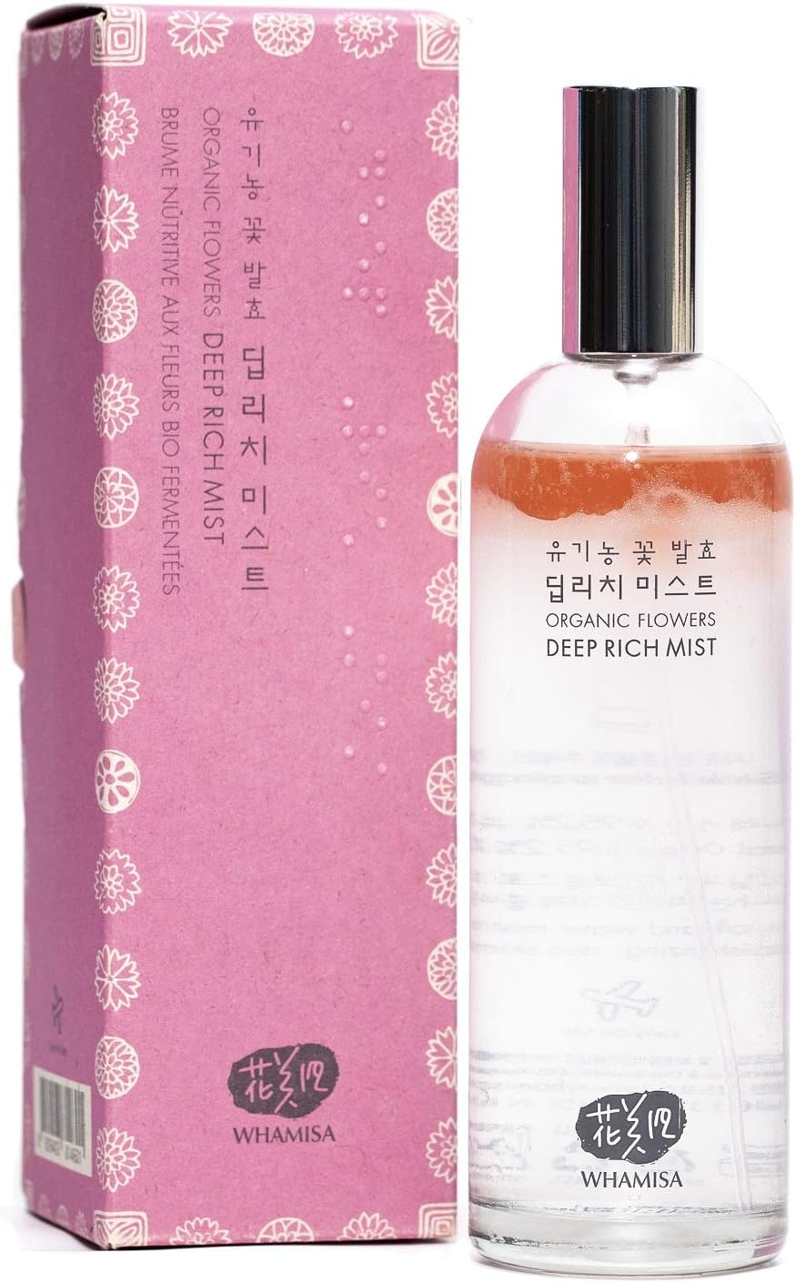 Whamisa Natural Organic Flowers Moisturizing Mist - Deep Rich 3.3 Fl Oz | Instant Refreshing Hydration - Naturally Fermented BDIH Certified, Vegan - Korean Skin Care Spray Toner Essence