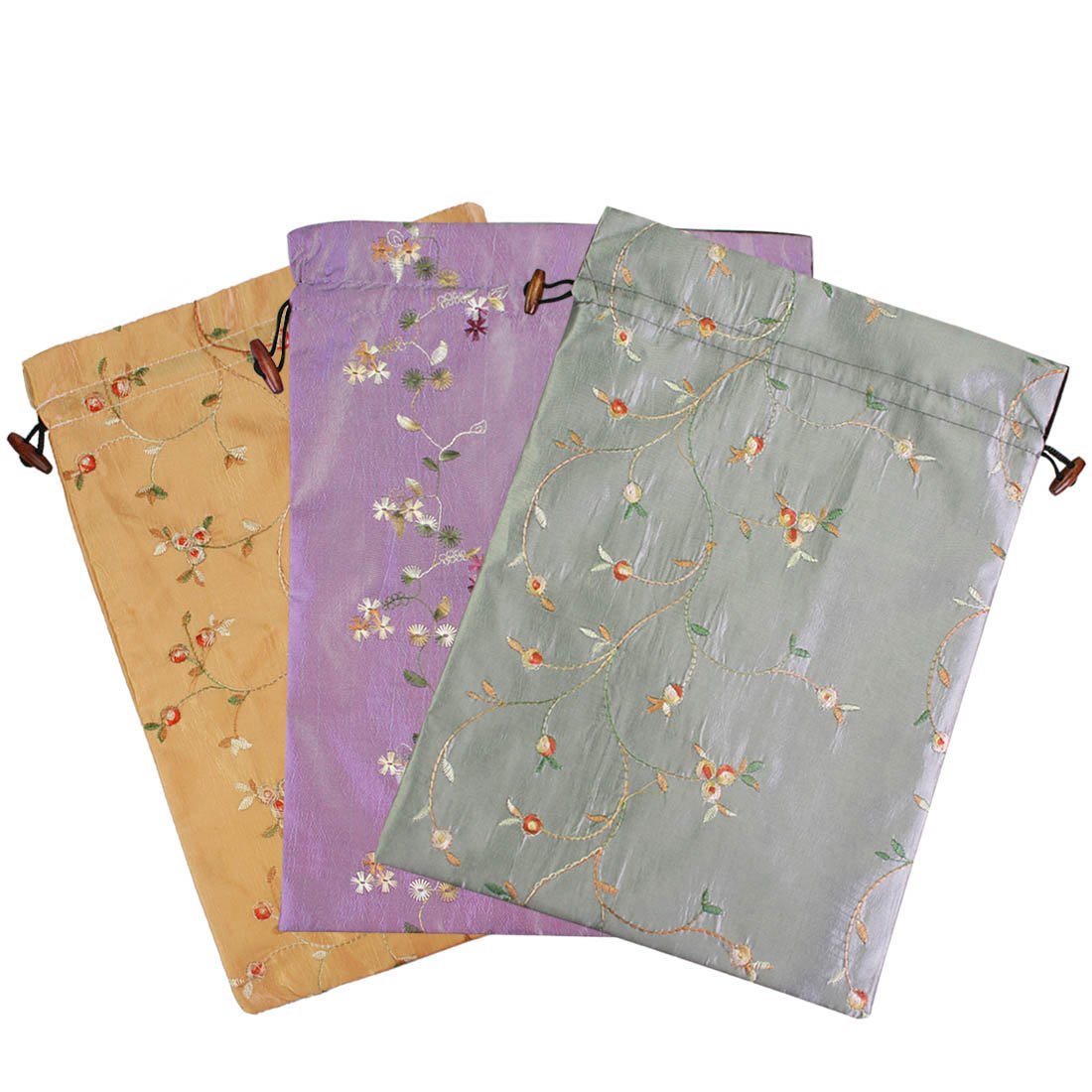 kilofly Embroidered Silk Jacquard Travel Bag, Lingerie & Shoes, Value Set of 3