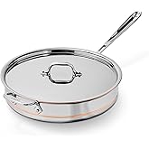 All-Clad Copper Core 5-Ply Stainless Steel Sauté Pan with Steel Lid 5 Quart Induction Oven Broiler Safe 600F Pots and Pans, Cookware Silver