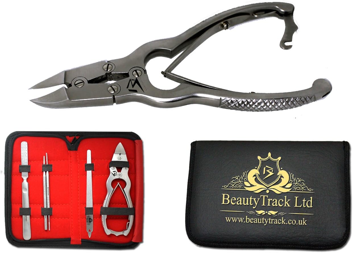 BeautyTrack Professional Podiatry Kit for thick toenails - Stainless Steel 16 cm German Cutters - Tool for the care of the Feet with Foot Rasp + 2 Nail Files - Case - Image 3