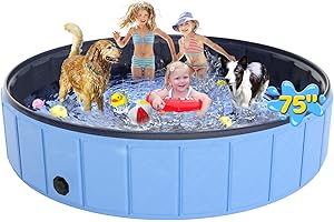 Large Foldable Dog Pool 75”x16”, EPN Heavy Duty Hard PVC Collapsible Dog Pool for Large Dogs and Kids, Leakproof Non-Slip Pet