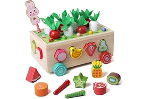 SHIERDU Montessori Toys for 1 and 2 Year Old, Multifunctional Orchard Toy Car, Size Sorting and Counting Puzzle Game, Carrots Harvest Developmental Gifts for Boys and Girls