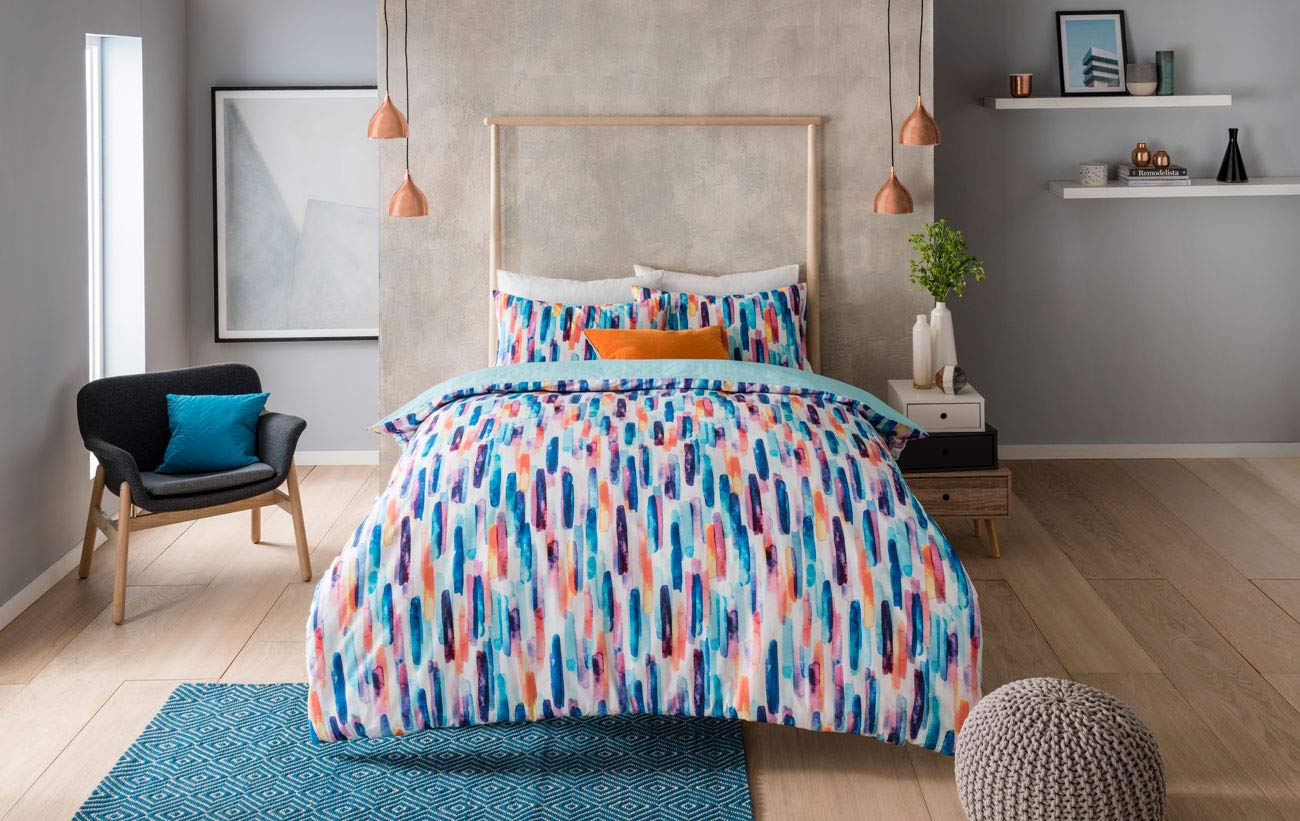 Sleepdown Watercolour Stripes Bedding Duvet Set and Pillowcases (King)