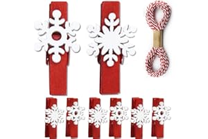 SETNDTS Christmas Clips Clothes Pins with Snowflake,【50 Pack】Christmas Card Holder Clips,Mini Christmas Red Clothespins Wooden for Photos,Christmas Tree & Home Decorations (Snowflake)