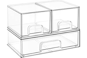 Vtopmart 3 Pack Stackable Clear Plastic Drawer Organizer, Makeup Organizers and Storage for Eyeshadow Palettes, Cosmetics, Be